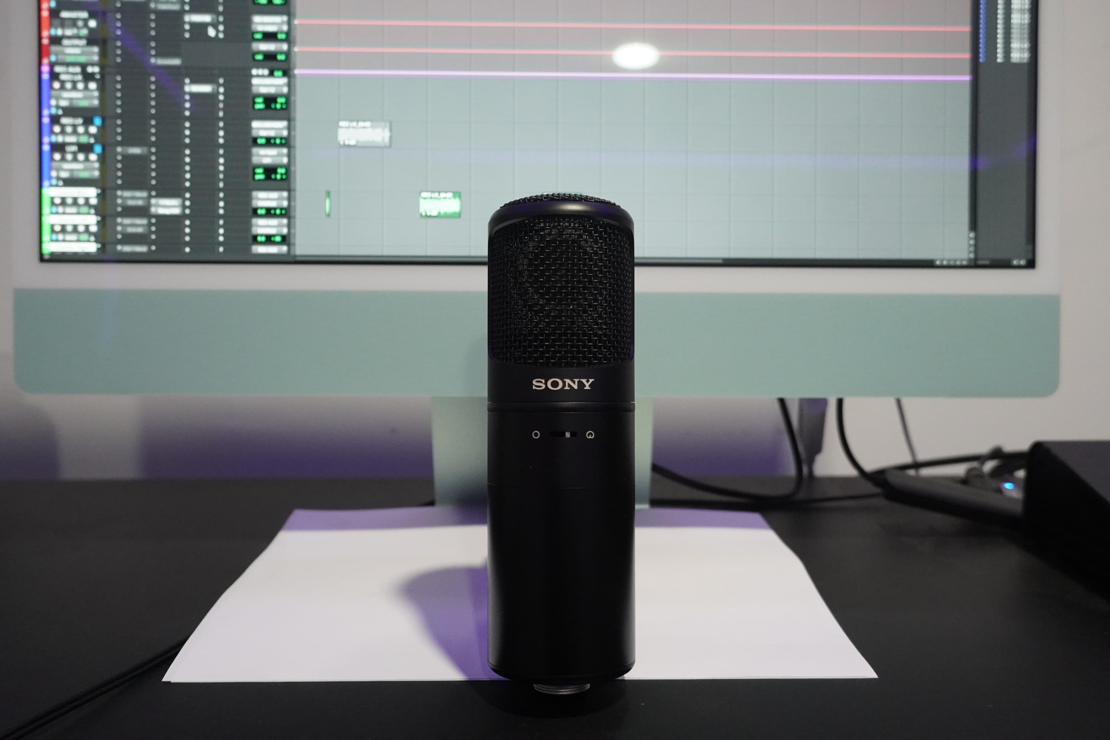 Close-up of studio microphone setup